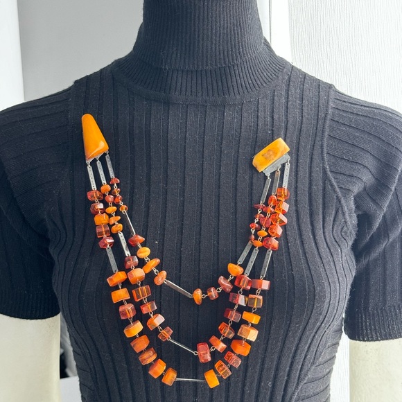 VINTAGE Baltic White Butterscotch Amber Silver Necklace Shantel USSR Soviet - Picture 6 of 17